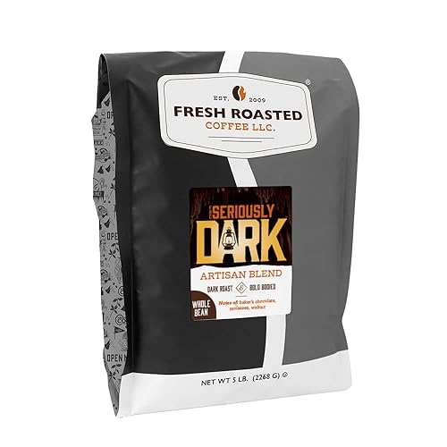 Fresh Roasted Coffee, Seriously Dark Artisan Blend Whole Bean Coffee, Dark Roast, Kosher, 5 lb (80 oz)