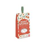 Studio Oh! Be All Smiles Soap Sponge, Cherry Apple Scent - 2-in-1 Body Wash Infused Bath Sponge & Shower Scrubber with Hanging Ribbon, Up to 40