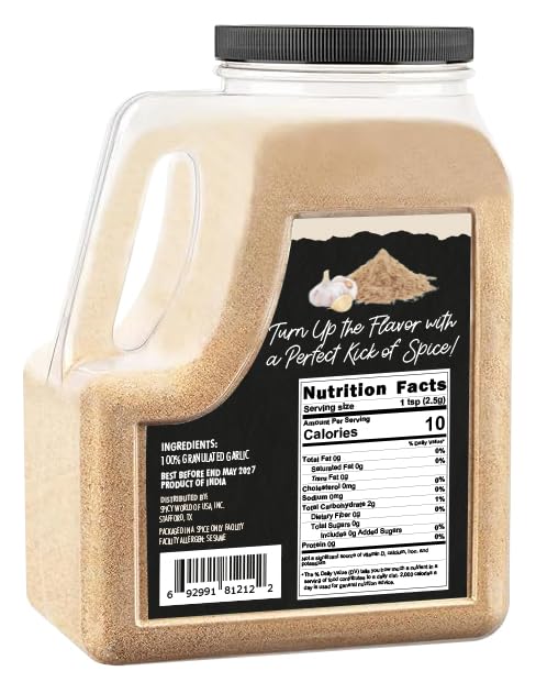Spicy World Granulated Garlic 6 LB Jar - Gluten Free, Coarse Ground Dehydrated Garlic, Non-GMO, Bold Flavor for Cooking, Seasoning & Spice Blends