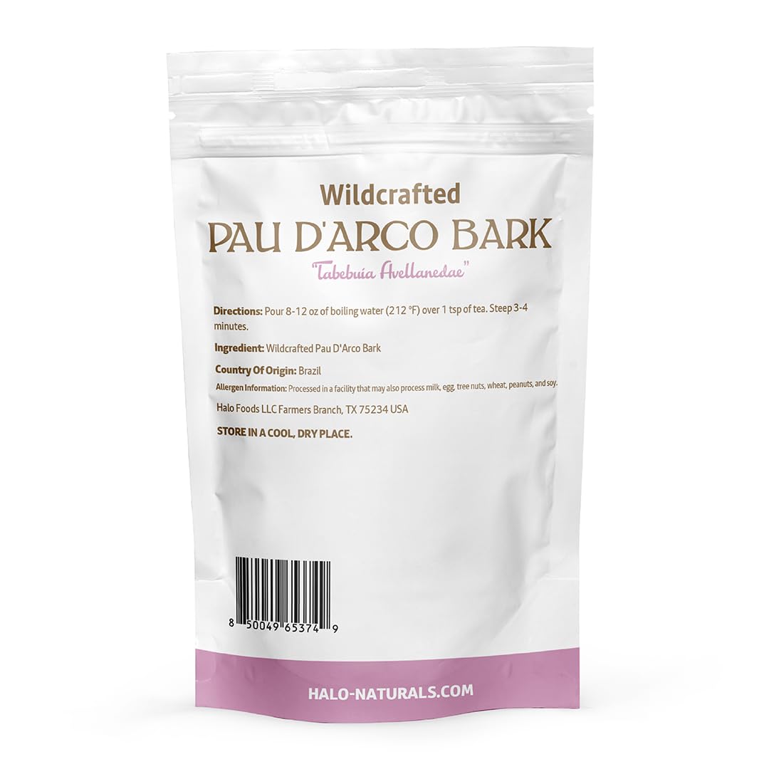 Halo Naturals Pau D'Arco Bark Cut & Sifted Wildcrafted, 4 Ounces Resealable Pouch| Packaged in The USA