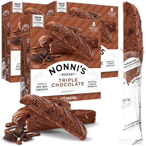 Nonni's Triple Chocolate Biscotti Italian Cookies - 3 Boxes Triple Chocolate Italian Biscotti Cookies w/Dark Chocolate - Biscotti Individually Wrapped