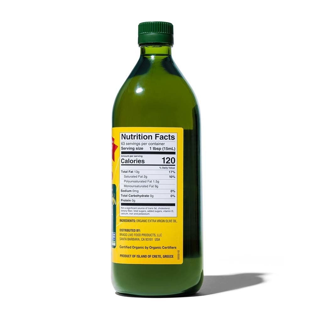 Bragg Organic Extra Virgin Olive Oil - 32 fl oz - Sourced from Organic Greek Koroneiki Olives - Great for Cooking at Home