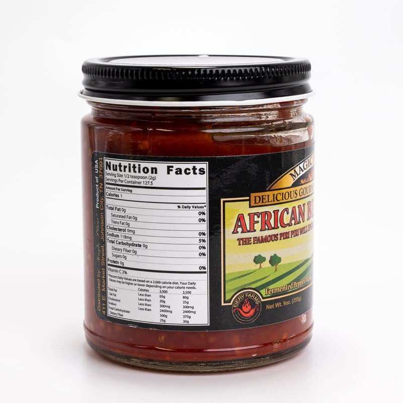 African Bird's Eye Pepper Mash by Magic Plant - 9 Oz Jar, Piri Piri Birdseye Fermented Chili Sauce - 50K - 175K SHU Bright Fiery | Authentic African