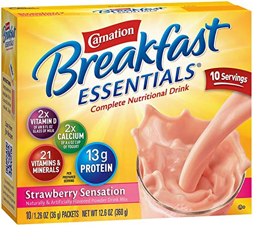 Carnation Breakfast Essentials Strawberry Sensation Flavor 36 Gram Individual Packet Powder, 11001937 - Box of 10