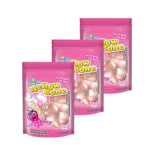Ricky Joy® Mellow Cone Jelly Filled Marshmallow Cones, 3.53 oz Bag (Strawberry) (Pack of 3)