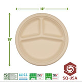 SQ USA 10 Inch Paper Plates, 3-Compartment -100 Pack, [BPI Certified], 100% Compostable, Biodegradable, Heavy Duty, Eco-Friendly Made of Bagasse…