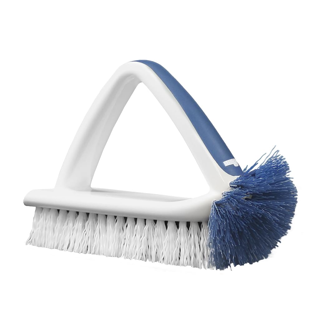 Unger 2-in-1 Bath and Tile Scrubber Brush Tool, Crevice Cleaning Supplies, Dishwasher Safe, Rounded Bristles for Bathroom Scrubbing, Great for Tile