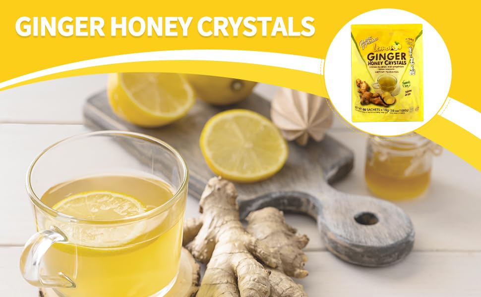 Prince of Peace Instant Ginger Honey Crystals with Lemon, 60 Sachets - Instant Hot or Cold Beverage - Easy to Brew - Drink Like a Tea - Caffeine