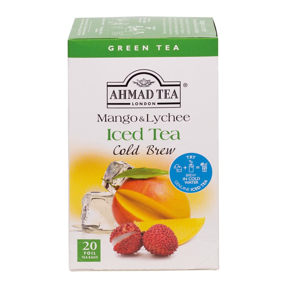 Ahmad Tea Green Tea, Cold Brew Mango and Lychee Teabags, Iced Tea, 20 ct (Pack of 1) - Caffeinated and Sugar-Free