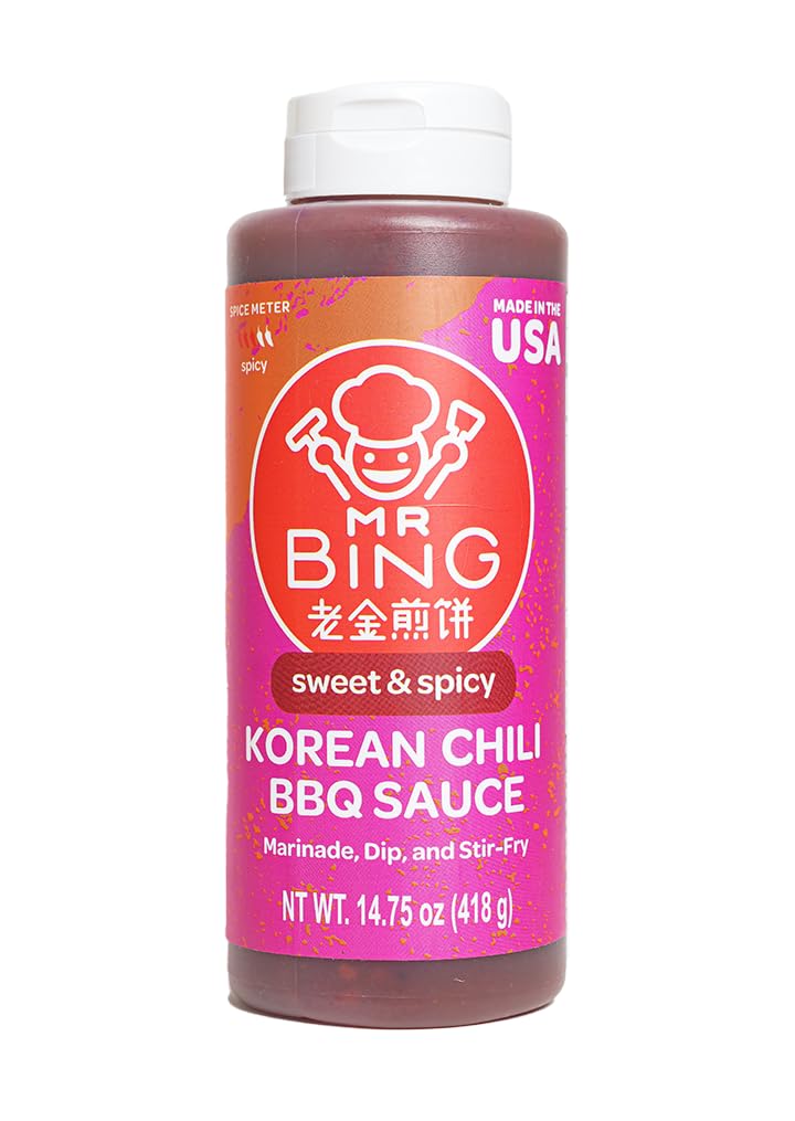 Mr Bing Sweet & Spicy Chili Crisp BBQ Sauce, 14.75 oz, Marinade Dip and Stir-Fry Sauce, Made in USA, Gluten-Free, MSG Free (Pack of 1) (Sweet & Spicy