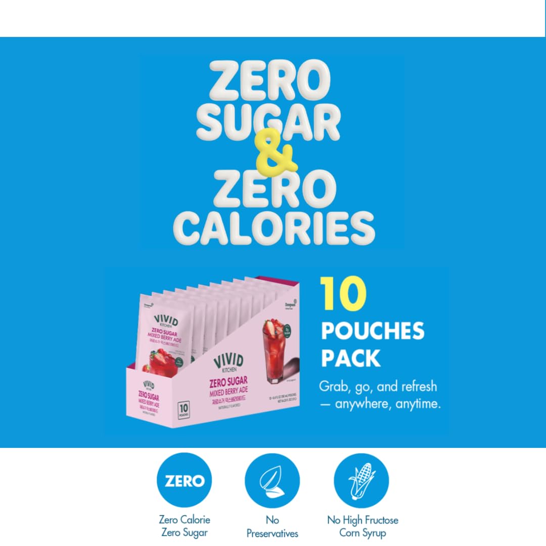 VIVID KITCHEN | Mixed Berry Ade Pouch drinks - Zero Sugar, Zero Calories | Korean Convenience Store Drink | No Artificial Preservatives or Corn Syrup