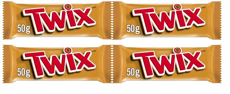 Arilon packs ofTWIX, Caramel Cookie Chocolate Candy Bar, Full Size Bar, 50g per bar (4 full size bars)
