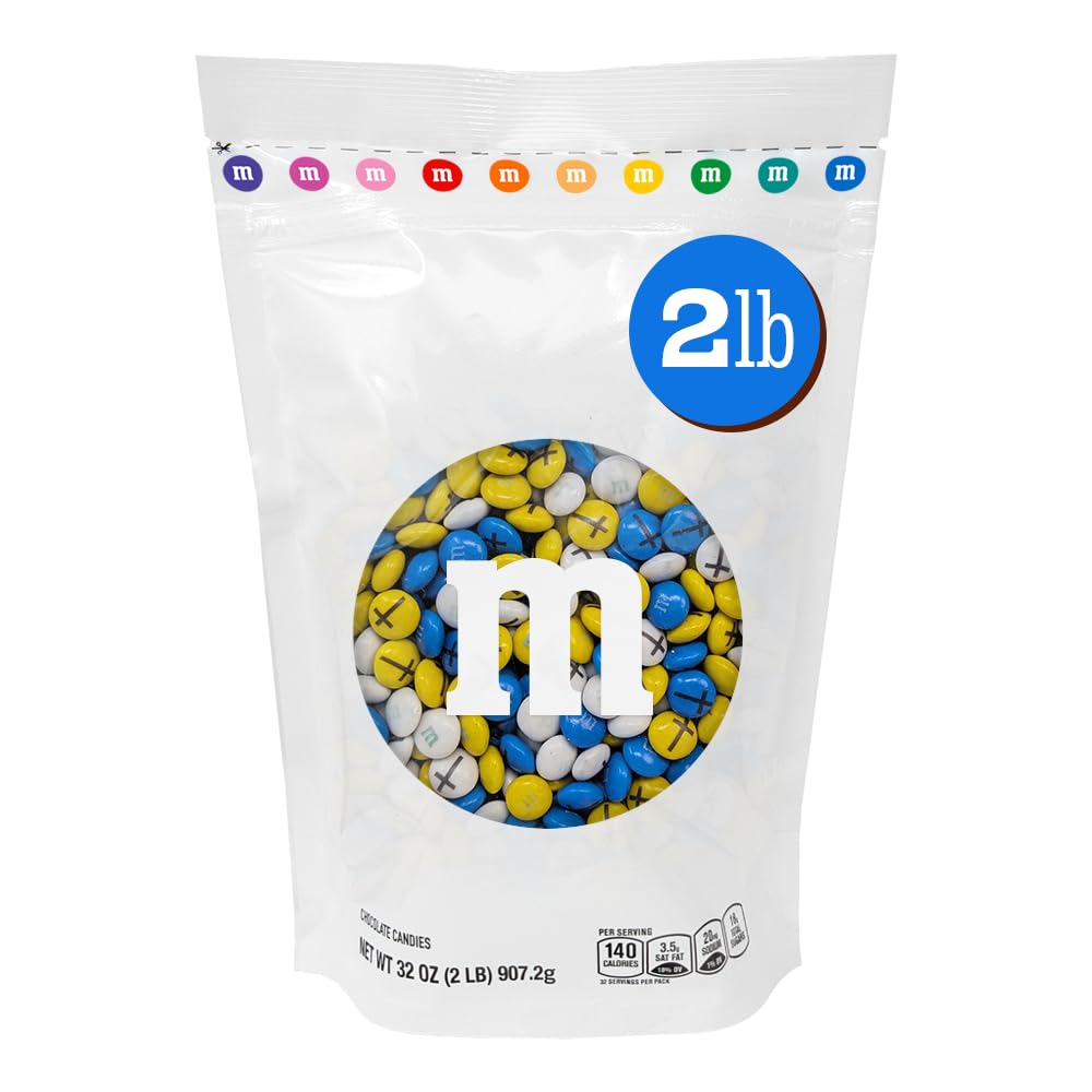 M&M’S Milk Chocolate Baptism for Boy Candy, 2 lb Bag of Bulk Candy with Printed Cross Clipart, Perfect for Christening Gifts, Cupcakes, Party Favors
