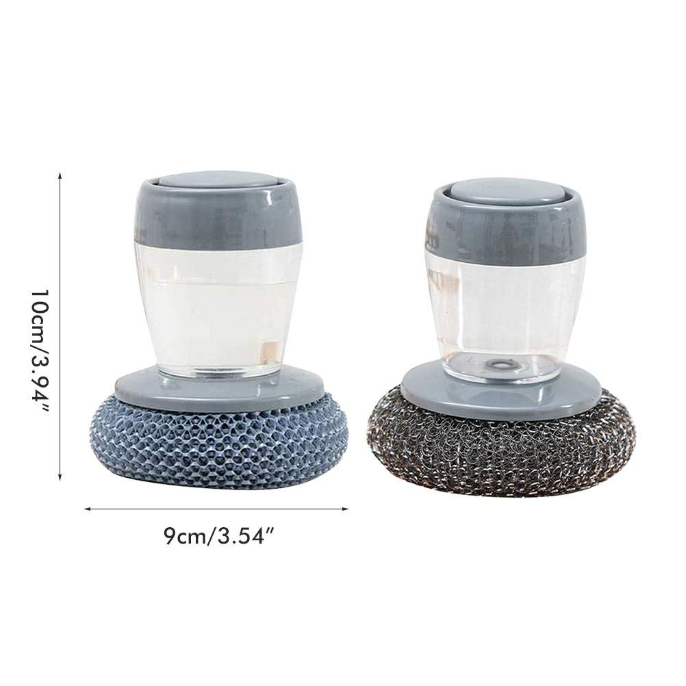 Dispensing Palm Brush Washing Brush with Integrated Detergent Dispenser Steel Dish Scrubber Stop Cleaner Metal Sponge Household Kitchen
