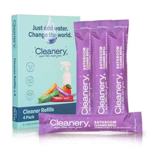 Cleanery Bathroom Cleaner Powder Concentrate Refills 4 Pack, Makes 24 fl oz Each, Lavender & Citrus