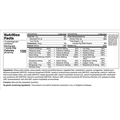 Protein ONE Complete Meal Replacement with Multivitamin, Calcium & Iron by BariatricPal - Double Chocolate Fudge (15 Serving Tub)