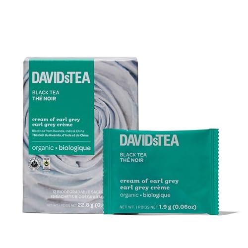 DAVIDsTEA Organic Cream of Earl Grey - High Caffeine Black Tea with Bergamot & Natural Vanilla - 12 Count - Smooth, Citrusy & Rich Breakfast Blend