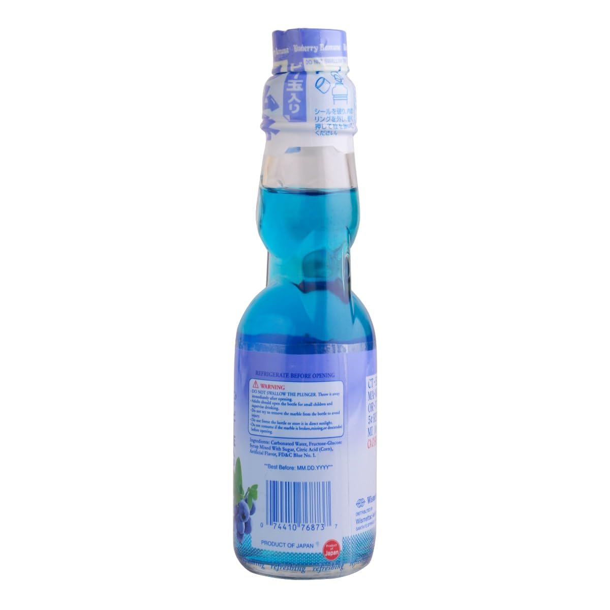 Shirakiku Ramune Japanese Soda, Blueberry Flavor, 6 Glass Bottles
