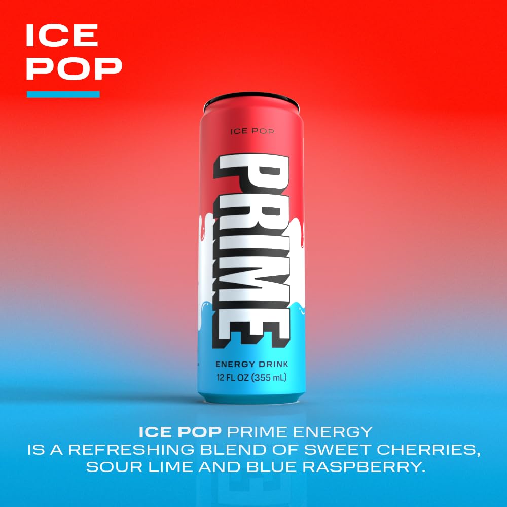 PRIME Energy ICE POP | Zero Sugar Energy Drink | Preworkout Energy | 200mg Caffeine with 355mg of Electrolytes and Coconut Water for Hydration| Vegan