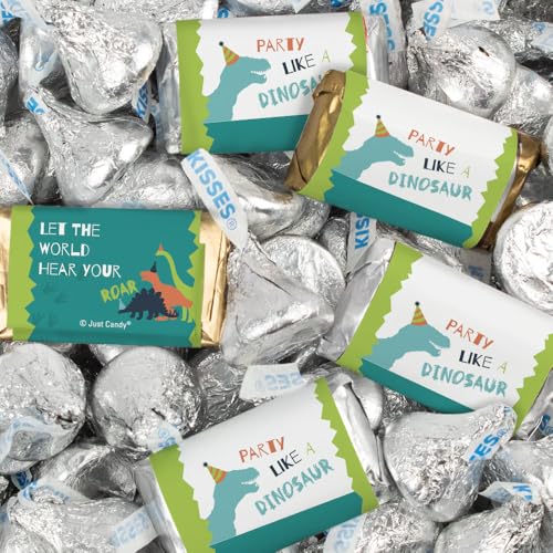 124 Pcs Dinosaur Kid's Birthday Candy Party Favors Wrapped Miniatures and Kisses (1.52 lbs)