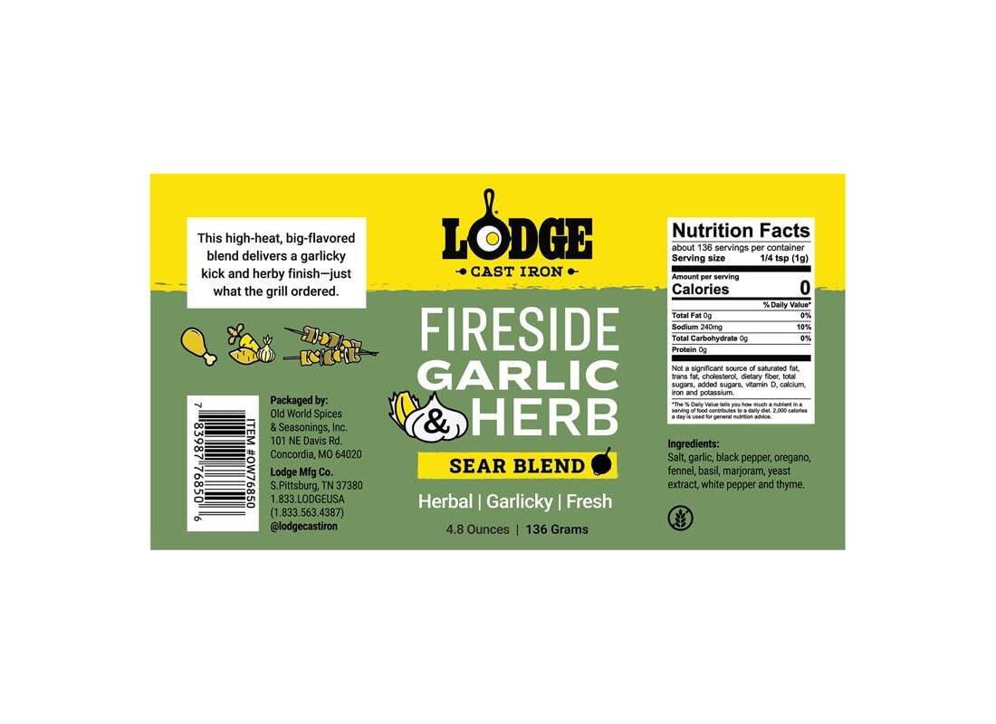 Lodge 8088779 Fireside Garlic & Herb Sear Blend BBQ Seasoning - 4.8 oz