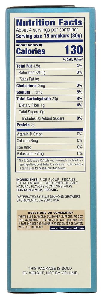 Blue Diamond Nut-Thins Pecan Nut & Rice Cracker Snacks 4.25 oz (Pack of 6)