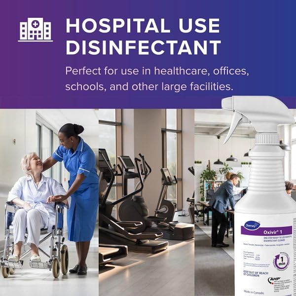 Oxivir Diversey 1 100850916 One Step Hospital Strength Liquid Disinfectant Cleaner, Accelerated Hydrogen Peroxide AHP, Ready-to-Use, 32-Ounce