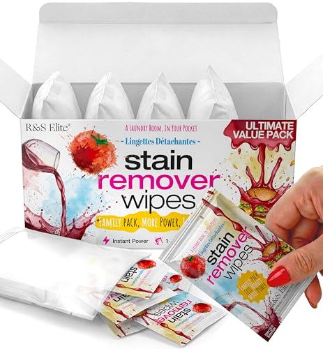 Stain Remover Wipes - 50 PCS Individually Wrapped - Instant Stain Remover for Clothes, Fabric & Jackets - Portable No-Rinse Cleaner for Travel, Purse