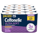 Cottonelle Ultra Soft Toilet Paper with Cushiony CleaningRipples Texture, Strong Bath Tissue, 24 Family Mega Rolls = 108 Regular Rolls (4 Packs of 6)