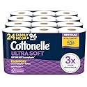 Cottonelle Ultra Soft Toilet Paper with Cushiony CleaningRipples Texture, Strong Bath Tissue, 24 Family Mega Rolls = 108 Regular Rolls (4 Packs of 6)