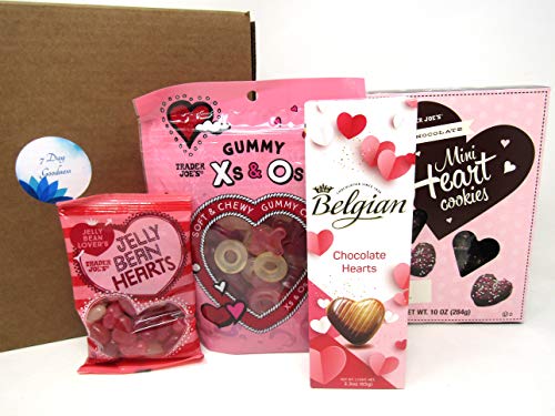 Valentine's Day Snack Gift Bundle: Trader Joe's Dark Chocolate Heart Cookies, Jelly Bean Hearts, Gummy X's & O's, and Belgian Chocolate Hearts!