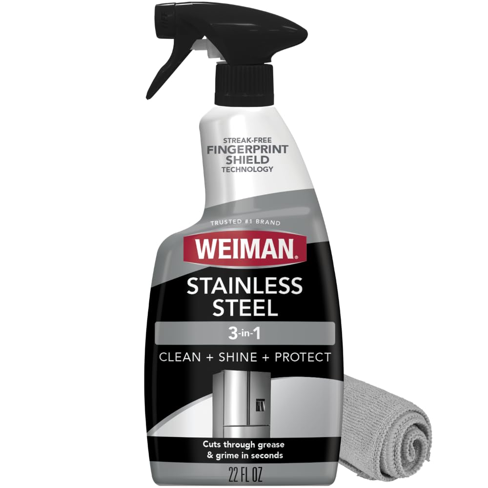 Weiman Stainless Steel Cleaner & Polish, Anti Fingerprint Spray Stainless Steel Cloth, Water Spots & Grease, No Streaks or Residue, Safe for Metal