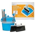 JFB Home Products BristleComb Outdoor Broom & Dustpan Set Upright, 49" Long Adjustable Broom, Long Handle, Self-Cleaning Comb & 2 Interchangeable
