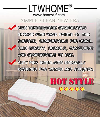 LTWHOME Cuty Pink Interlayer Magic Cleaning Wave Type Sponge High Density Melamine Foam 3.93" X 2.36" X 1" (Pack of 100)