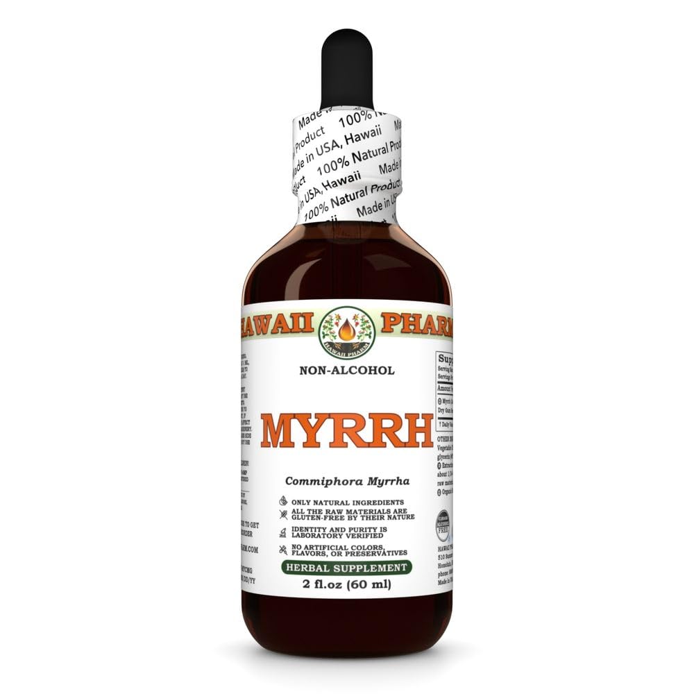 Hawaii Pharm Myrrh Alcohol-Free Liquid Extract, Professional Grade, Small Batch Crafted Myrrh (Commiphora myrrha) Gum Resin Glycerite Natural Herbal