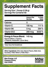 MAW Energy - Energy Drink for Gamers - Simple Powder Mix that Tastes Great - No Sugar - 60 Serving Jar (Green Growl))