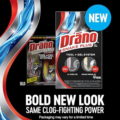 Drano Snake Plus Tool and Gel System, Drain Snake with Drain Clog Remover Gel, Unclogs and Removes Hair and Blockages, Commercial Line 16 Fl oz and 23