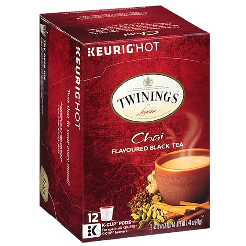 Twinings of London Chai Tea K Cup Pods for Keurig, Caffeinated Sweet and Savory Spice Black Tea Blend, Cinnamon, Cardamom, Cloves, and Ginger, 12 K