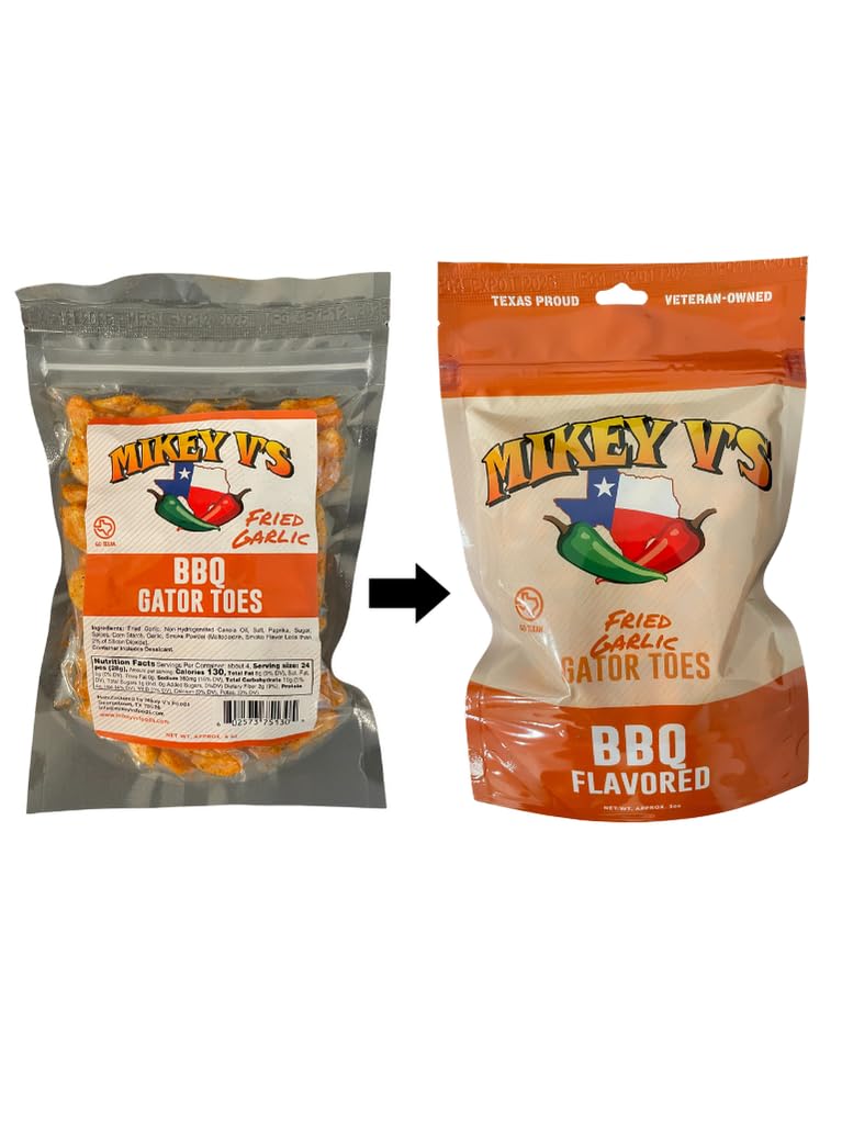 Mikey V’s BBQ “Gator Toes” - Deep-Fried Garlic Snacks, Crunchy Barbecue Garlic Bites, 3.9 oz Bag