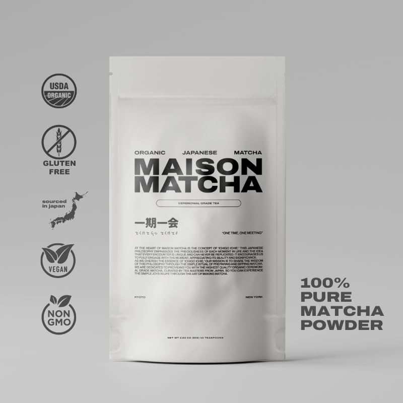 MAISON MATCHA Organic Ceremonial Grade Matcha Green Tea Powder - Authentic Japanese First Harvest, Sugar Free, For Traditional Tea & Everyday Matcha