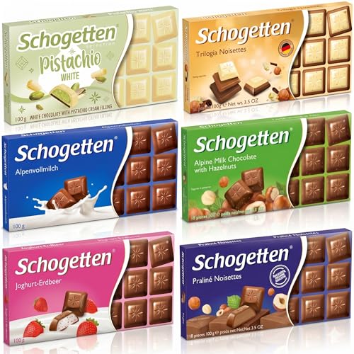 Schogetten Assortment of German Chocolates 6 Variety Pack, 100gram Each
