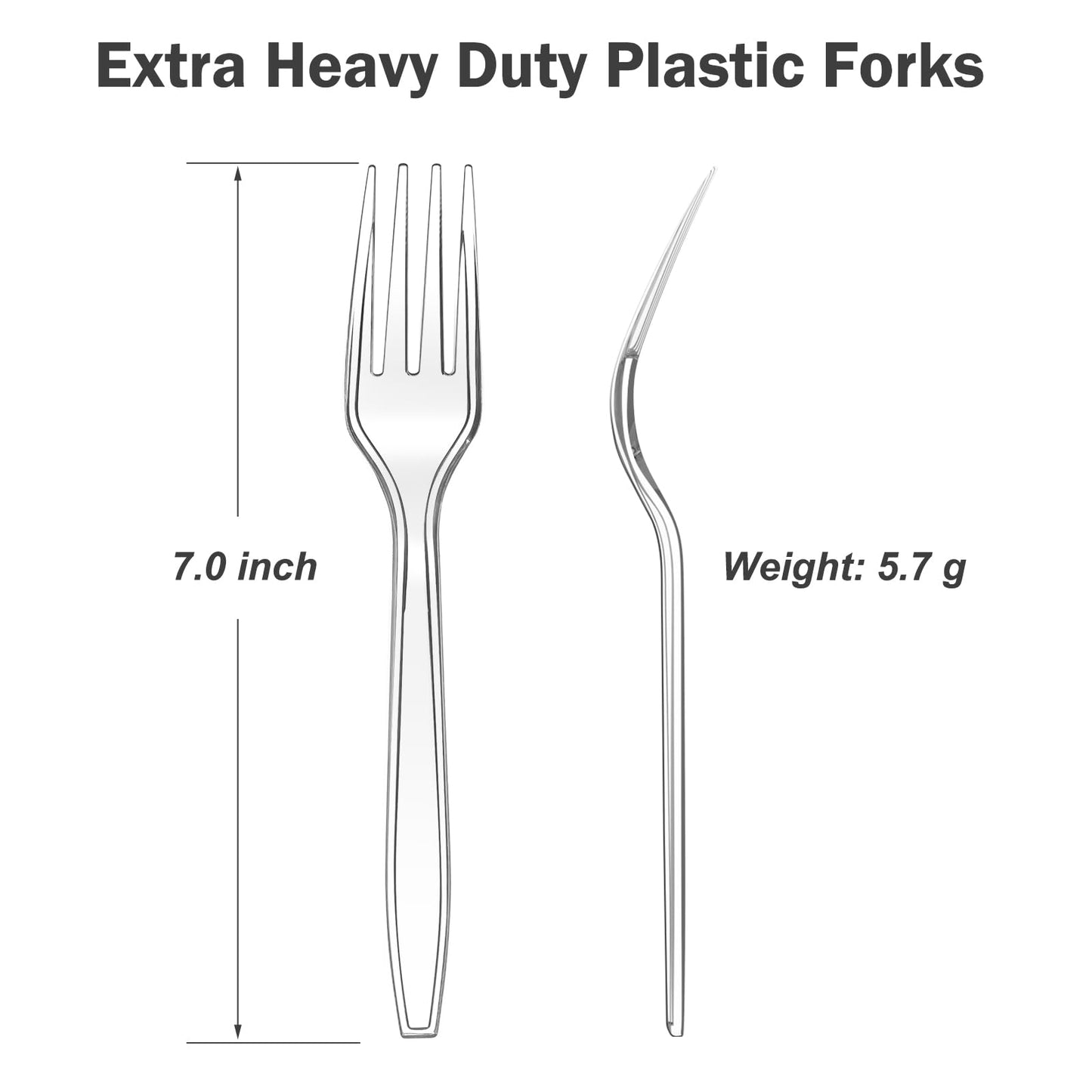 Dealusy 300 Count Extra Heavy Duty Clear Plastic Forks Disposable, BPA-Free, Heat Resistant, Solid and Durable Disposable Forks Bulk, Premium Plastic