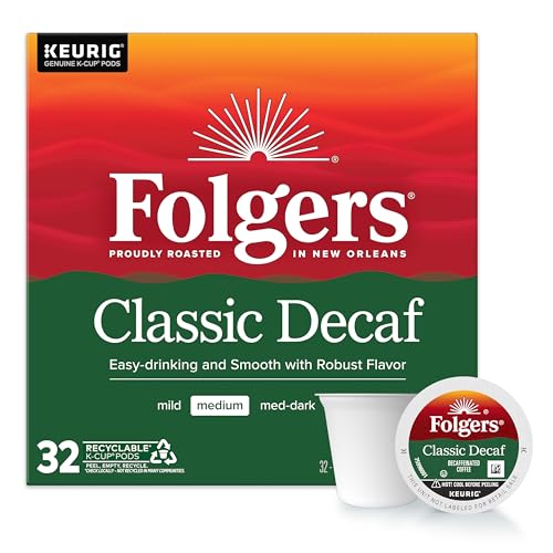 Folgers Classic Decaf Coffee, Keurig K-Cup Pods, 32 Count Box