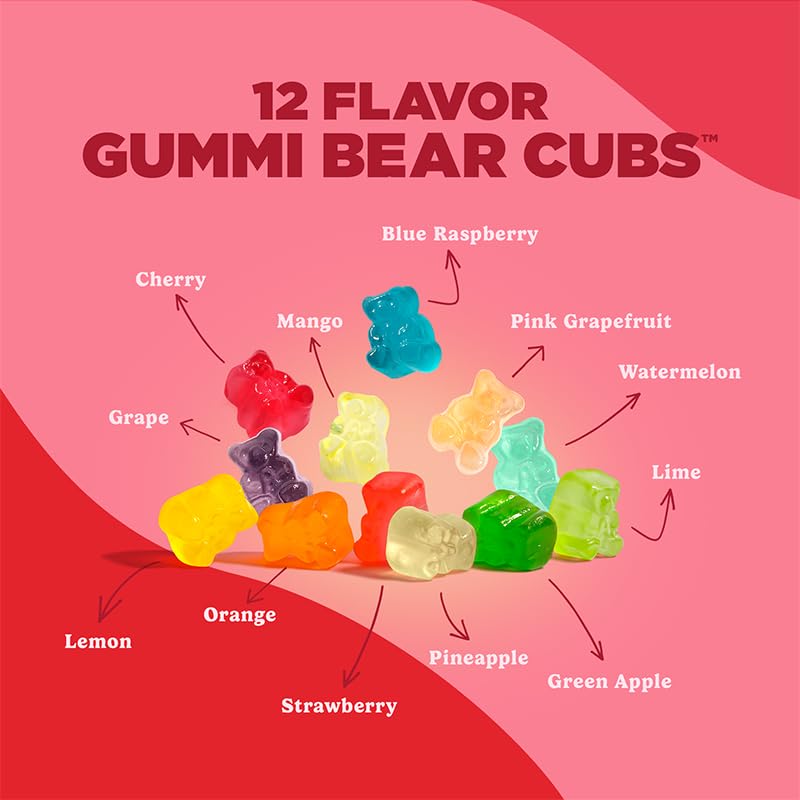 Albanese World's Best 12 Flavor Gummi Bear Cubs | 50-0.5oz Snack Packs of Candy | Miniature, Individually Wrapped, Soft Gummy |Cherry, Blue Raspberry