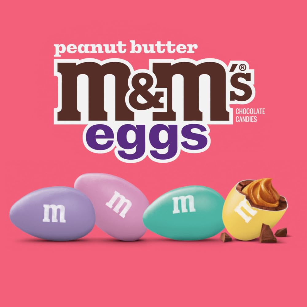 M&M'S Peanut Butter Eggs, Chocolate Easter Candy for Easter Basket Stuffers, Candy Dish, Desserts and More, 9.2 Ounces Bag