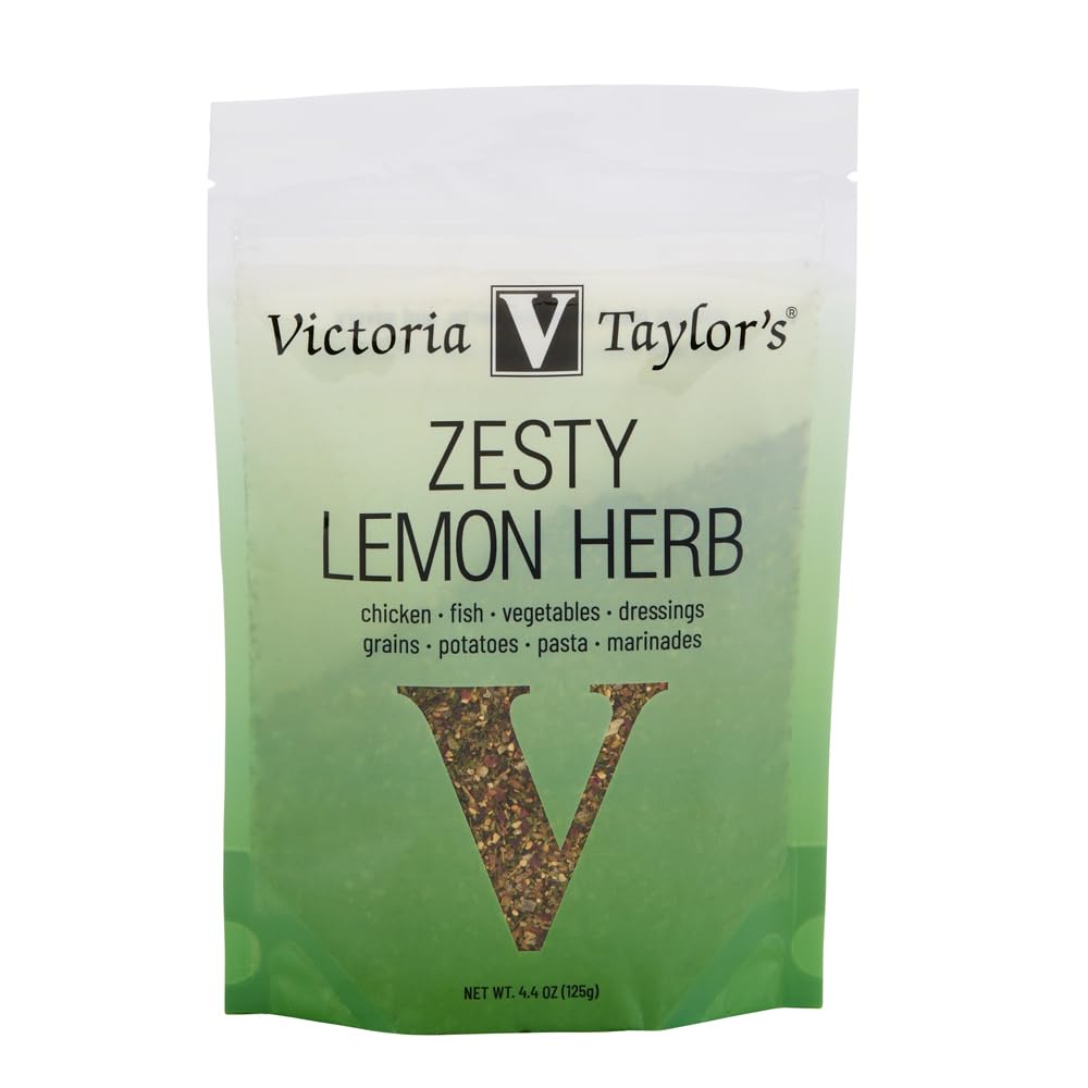 Victoria Taylor's Zesty Lemon Herb Seasoning Blend, for Chicken, Fish, Vegetables and Marinades, 4.4 oz