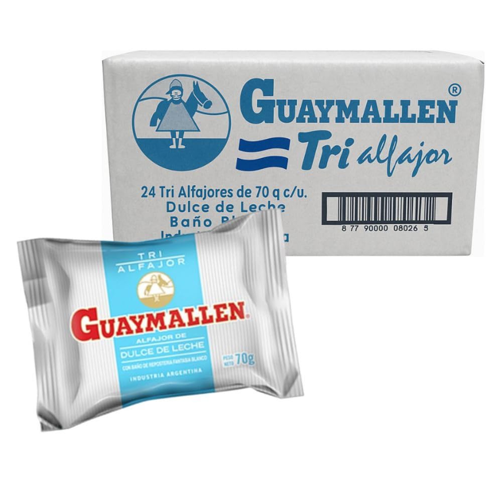 Guaymallen Triple White Chocolate Alfajor with Dulce de Leche Sauce, 70 g / 2.5 oz (pack of 24)
