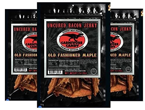 Carnivore Candy Old Fashioned Maple Bacon Bacon Jerky - Jurassic Jerky with Amazing Taste, high protein content, no preservatives, MSG-free, low