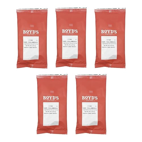 Boyd's 100% Colombian Ground Coffee, Light Roast, 5 Pack (2.5 oz Each) - 12.5 oz Total - Same Great Coffee, Different Package - Rich & Smooth Flavor