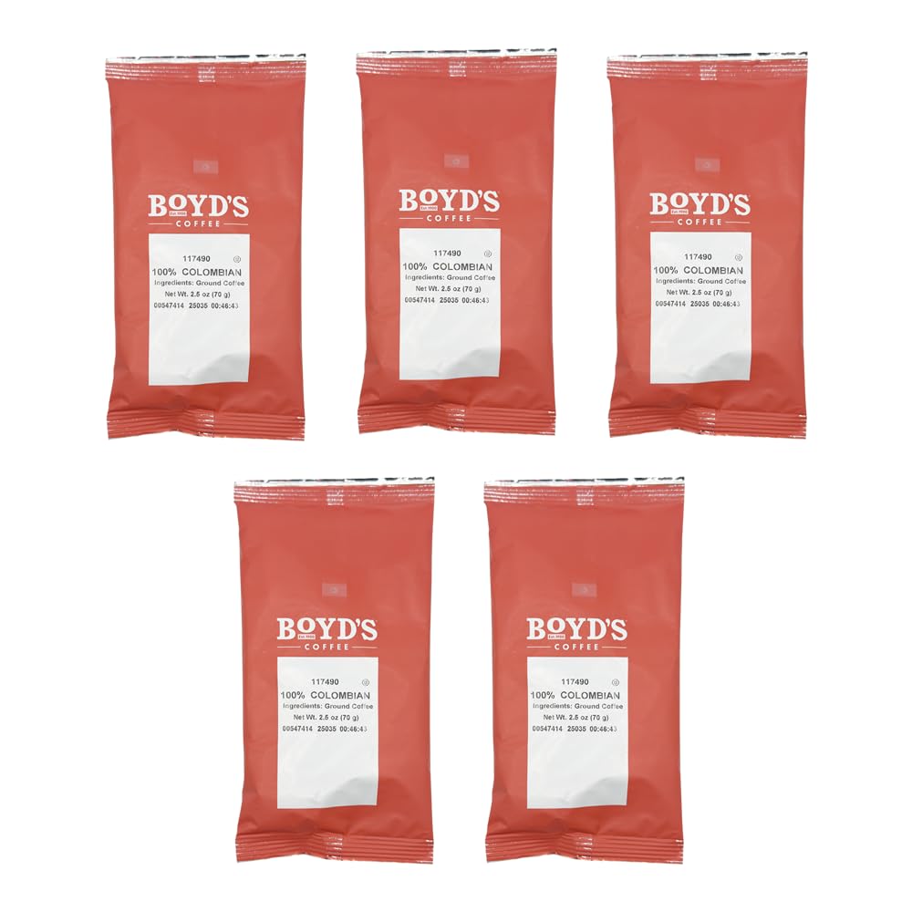 Boyd's 100% Colombian Ground Coffee, Light Roast, 5 Pack (2.5 oz Each) - 12.5 oz Total - Same Great Coffee, Different Package - Rich & Smooth Flavor